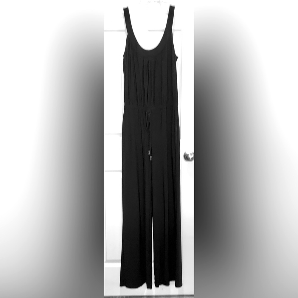 Bisou Bisou Sleeveless Wide Leg Elastic Tie Waist Jumpsuit Black Size 10